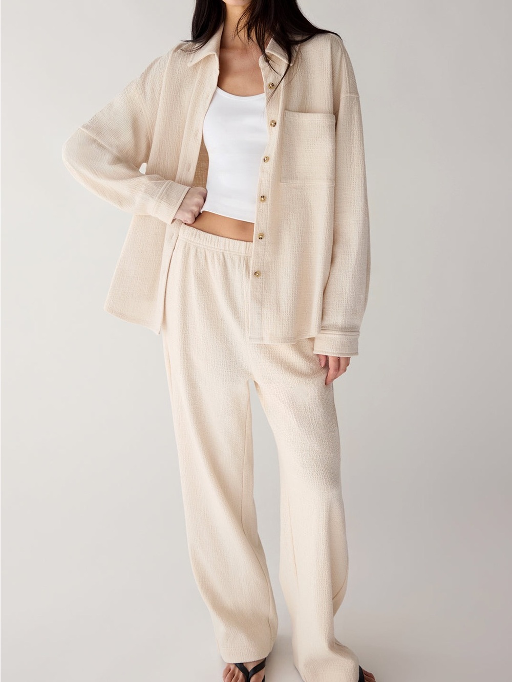 OAK + FORT Oversized Knit Set (Relaxed Shirt + Wide-Leg Pants) both size Medium